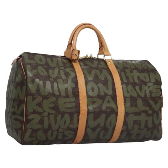 LOUIS VUITTON Monogram Graffiti Keepall 50 Boston Bag Khaki M92196 - Picture 1 of 16